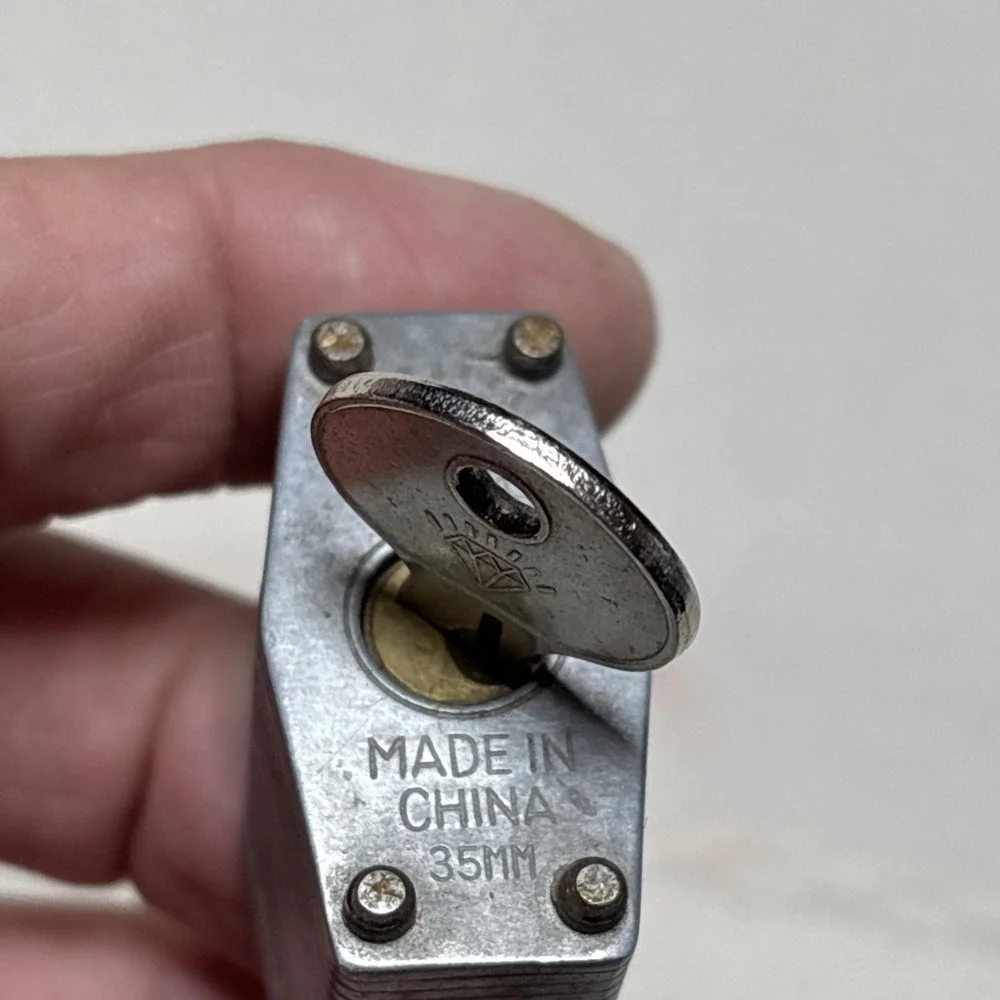 Vtg Diamond Lock Company Chrome Plated Padlock & Original Key